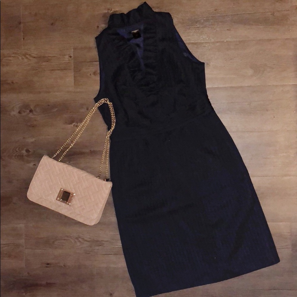 Ann Taylor Sleeveless Dress with Ruffle V-Neck